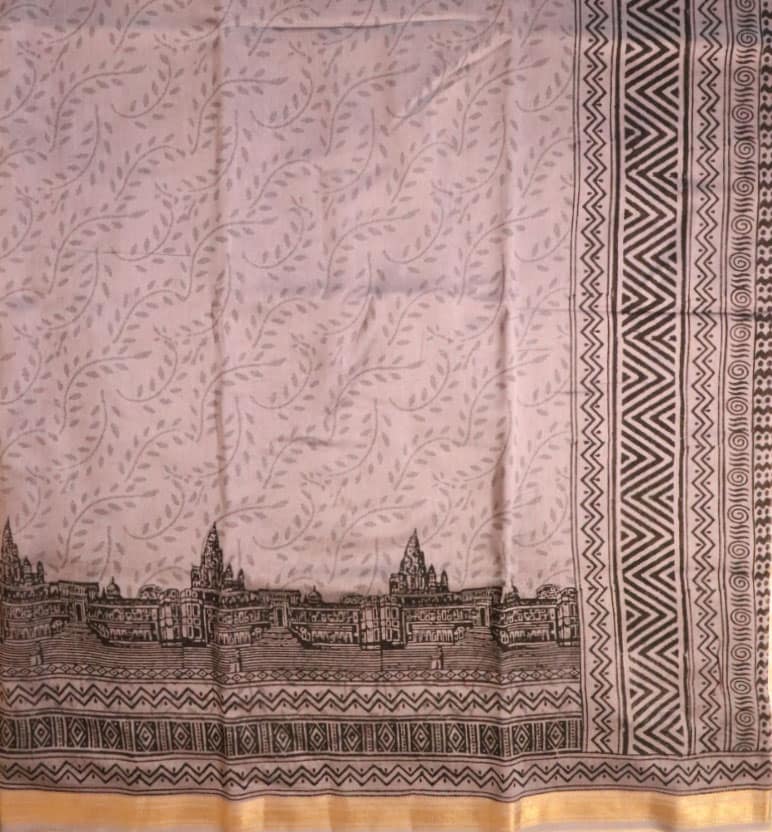 Heritage Motif Block Print Maheshwari Saree view 2