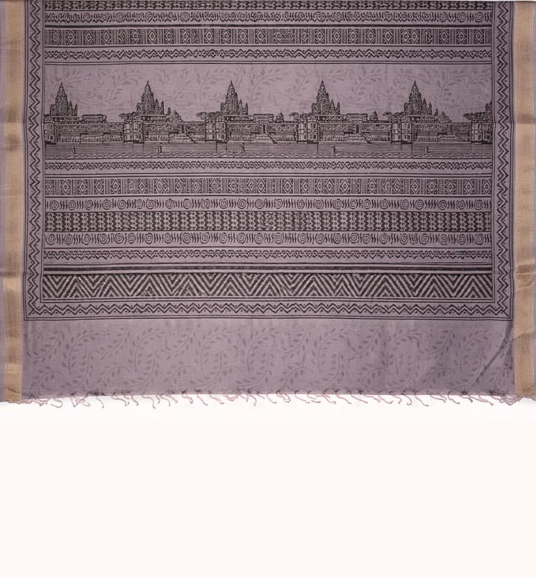 Heritage Motif Block Print Maheshwari Saree view 3