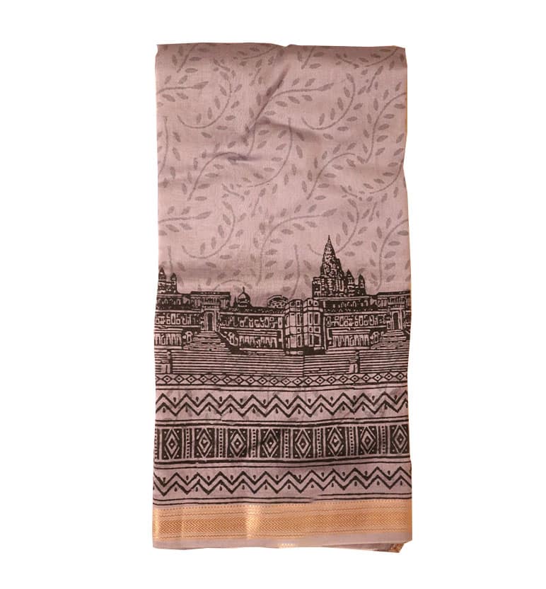 Heritage Motif Block Print Maheshwari Saree view 4