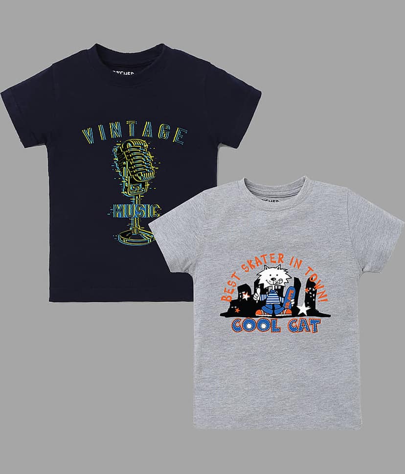 ETCHED DESIGN Pack of 3 Boys Cotton T-Shirt ( Multi Color )