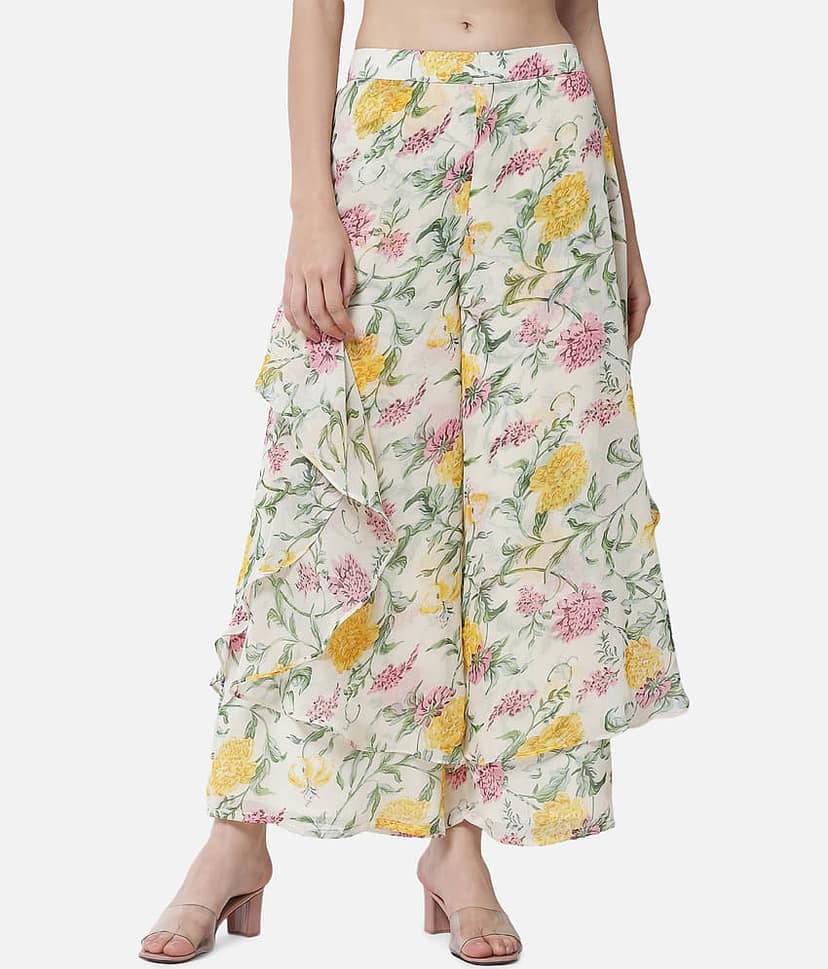 ALL WAYS YOU Multicolor Georgette Flared Women's Ruffled Palazzos ( Pack of 1 )