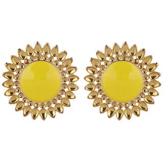 Enamel Round Crystal Line Drop Out Studds Golden Yellow Alloy Brass Copper Earrings for Women's Fashion Jewelry