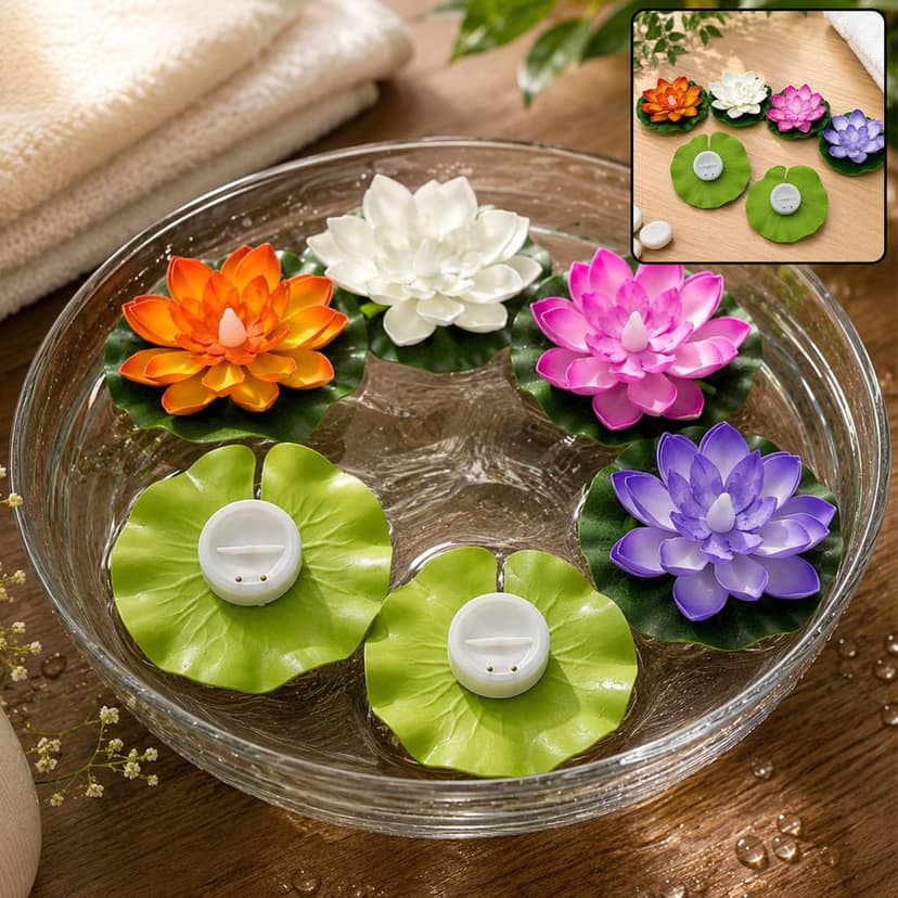 Floating Lotus LED Candles – Smokeless & Waterproof (Pack of 6)