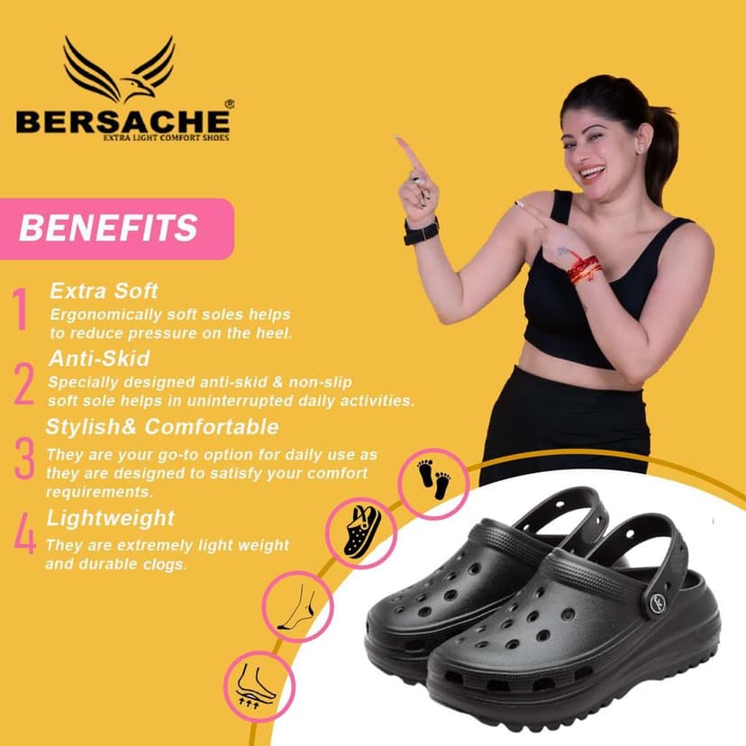Bersache Extra Soft Classic Casual with Back Strap Regular wear with Ultra Soft & Flexibility Technology Clog for Women's view 2