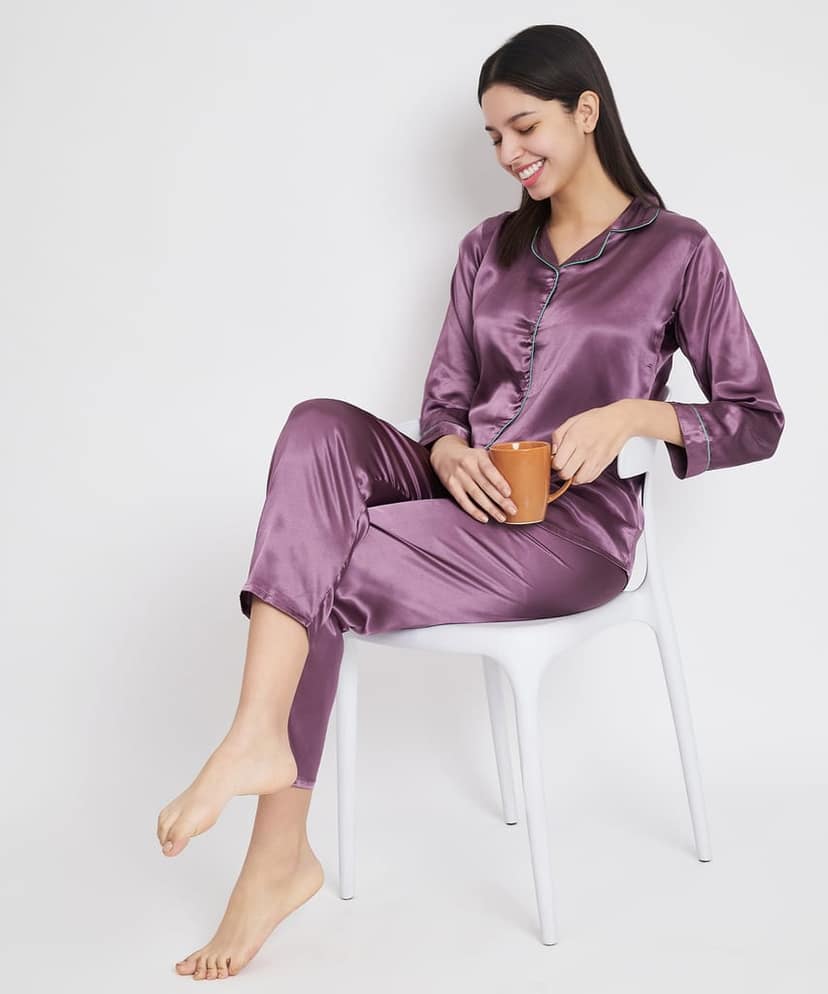 KOI SLEEPWEAR Premium Satin Night Suit Lavender view 4