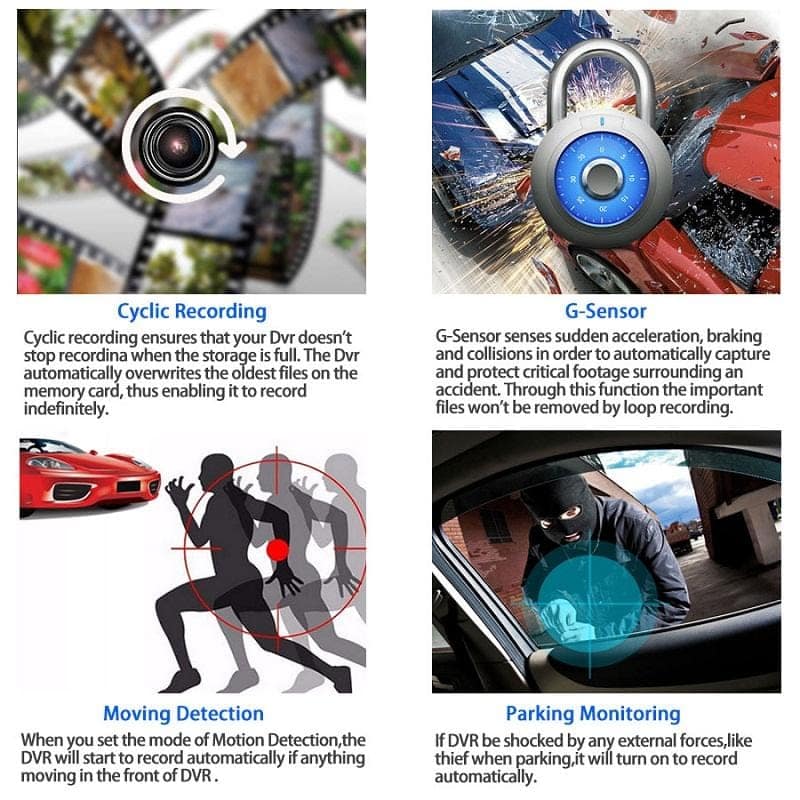 AUSHA Front & Rear Dual Dash Cam | 1080P Full HD, Night Vision, Parking Assist & G-Sensor view 10