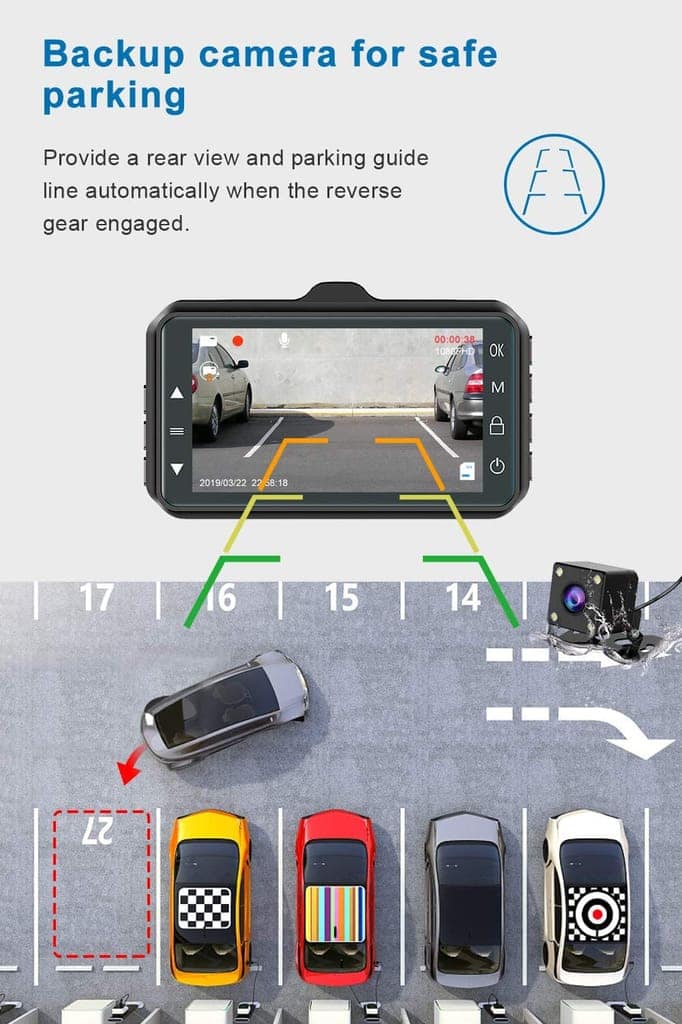 AUSHA Front & Rear Dual Dash Cam | 1080P Full HD, Night Vision, Parking Assist & G-Sensor view 4