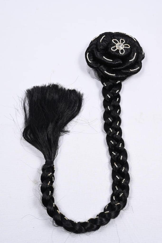 Black Rose Hair Bun with Rhinestone Hairpin view 2