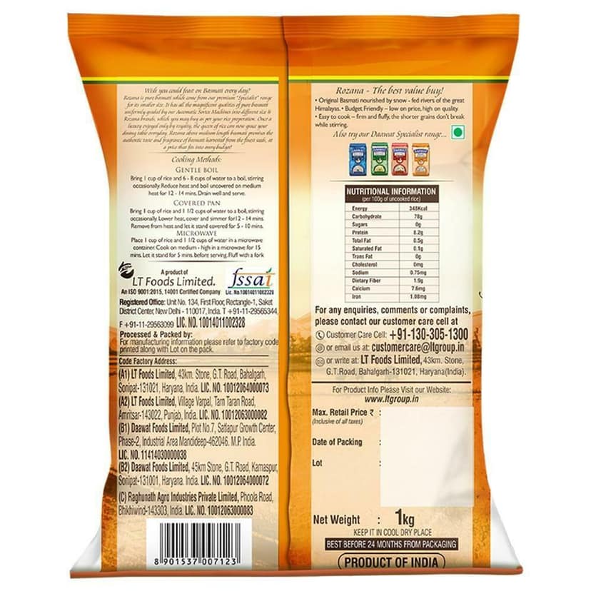 Daawat Rozana Super Basmati Rice 1 kg view 2