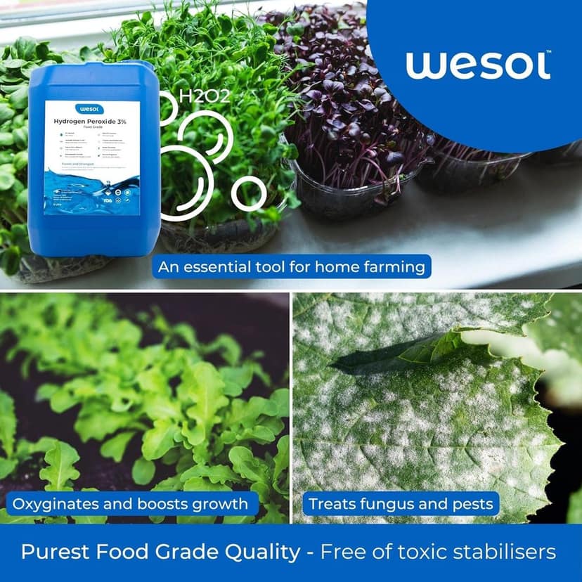 Wesol Hydrogen Peroxide 3% Food Grade | Multi-Use Disinfectant | Kills 99.9% Germs & Viruses | 5 Litre Pack - Best For Cleaning, General disinfection, deodorising, Hydroponics, Food production units. view 9