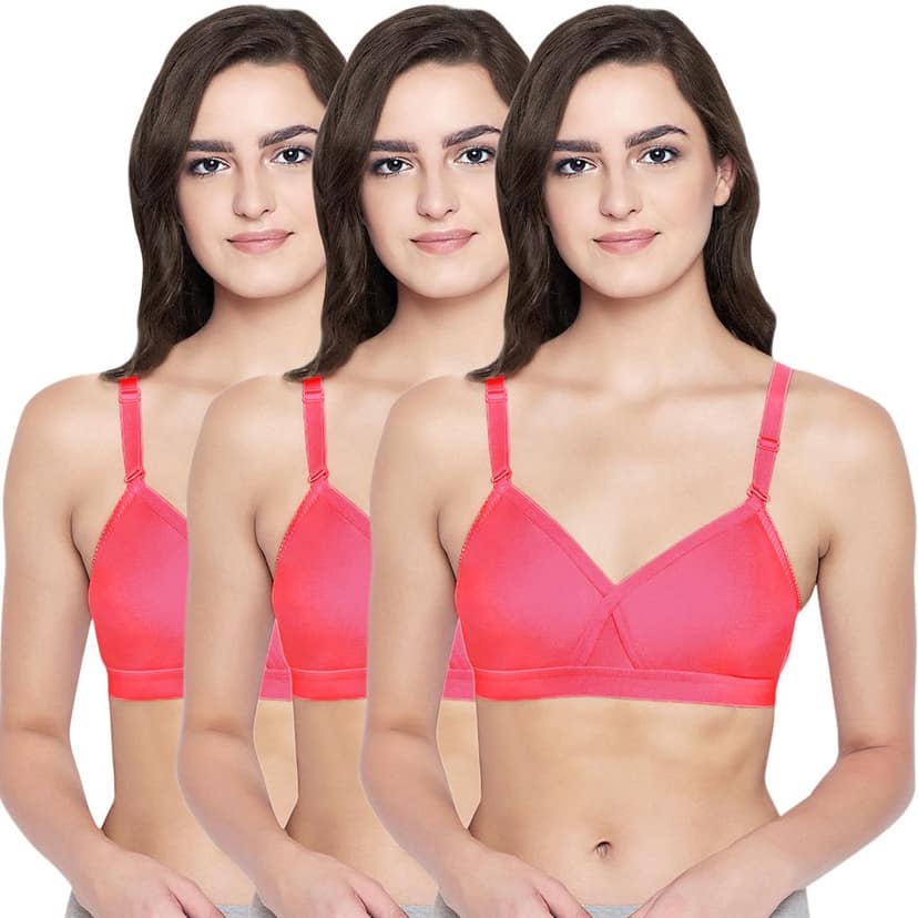 Bodycare 100% Cotton Non Padded Non wired Seamless Bra-Pack of 3