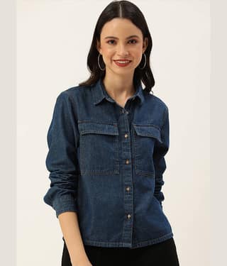 Bene Kleed Women Solid Cotton Shirt ( Blue )
