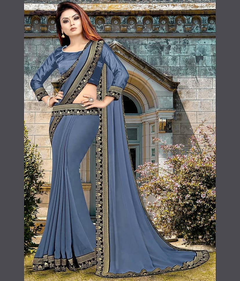 WXW Fashion Lycra Solid Regular Saree With Unstitched Blouse Piece ( Black ) view 2