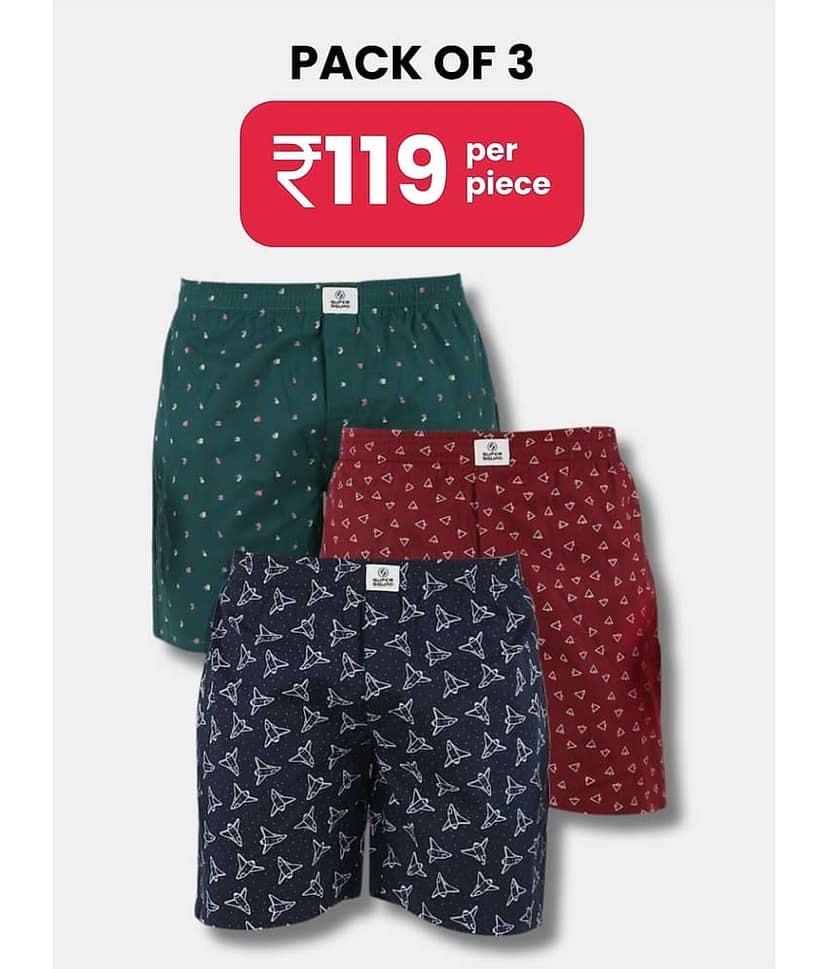 Supersquad Pack of 3 Cotton Boxers For Men's ( Assorted 5 )