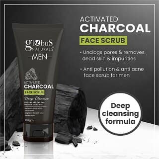 Globus Naturals Anti Pollution & Anti Acne Charcoal Face Wash, Detoxifying Cleanser, Fights Pollution and De-Tans skin, For Men with Oily & Acne Prone Skin, 100 gms