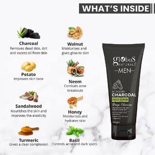 Globus Naturals Anti Pollution & Anti Acne Charcoal Face Wash, Detoxifying Cleanser, Fights Pollution and De-Tans skin, For Men with Oily & Acne Prone Skin, 100 gms view 2