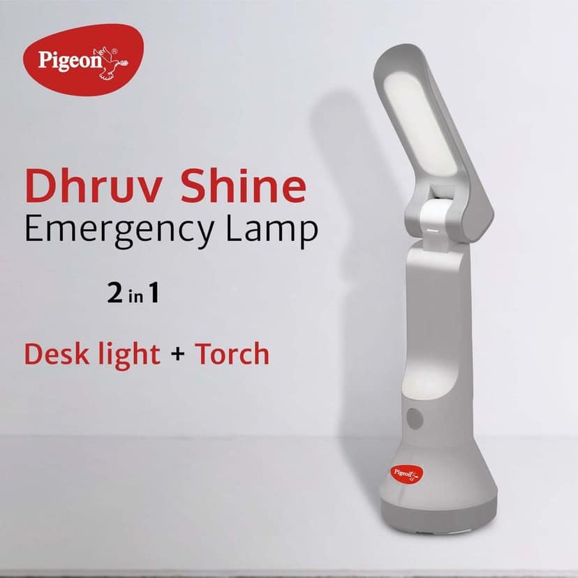 Pigeon Dhruv Shine 2 in 1 Desk and Torch Emergency Lamp with 1200 mAh and 8 Hours Backup (White, Pack of 1, Plastic) view 5