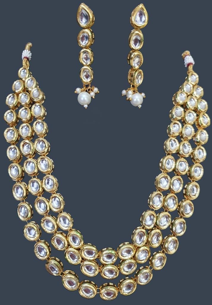 Kundan three layered partywear long necklace