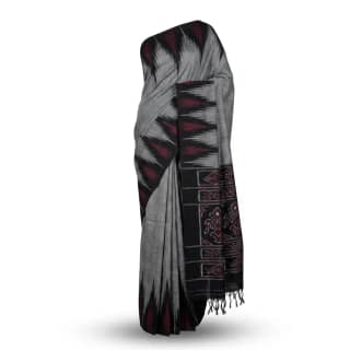 Sambalpuri Gray Ikat Heritage Handloom Saree