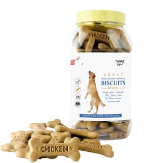 Tunai Super Saver Real Chicken Adult Dog Biscuits | Dog Food | Dog Treats | 390g | Extra Value Silver Pack, Controls Plague and Better Skin Coat for Aggressive Chewers
