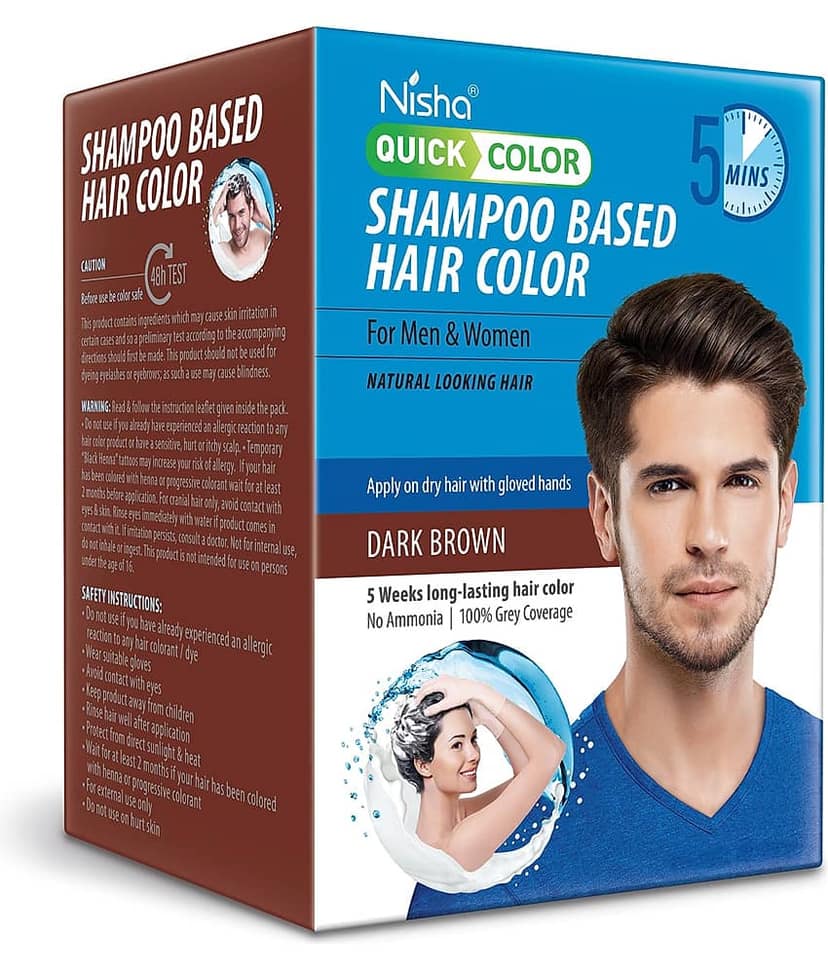Nisha Quick Hair Color, 5 Minutes Shampoo Hair Colour Dark Brown 200ml, 5 Weeks Long Lasting Hair Colour Shampoo
