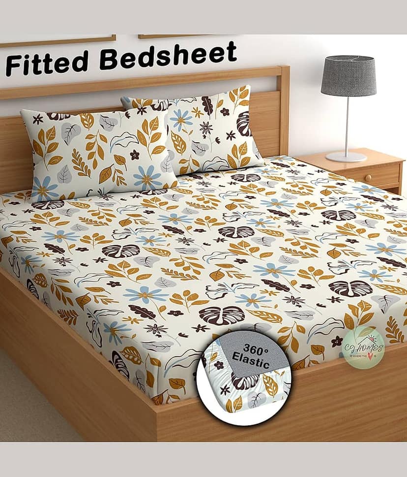 CG HOMES Cotton 1 Double Fitted Bedsheet with 2 Pillow Covers ( 220 cm x 220 cm ) , Multi