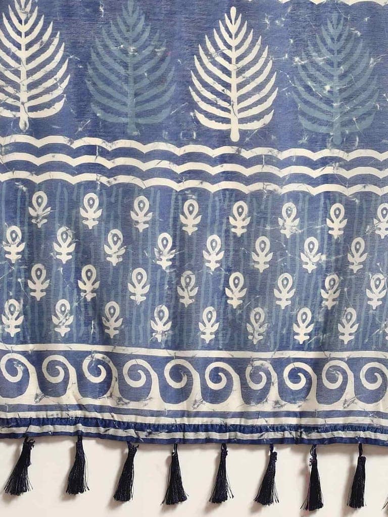 Women's Pure Cotton block print saree with unstiched blouse piece view 4