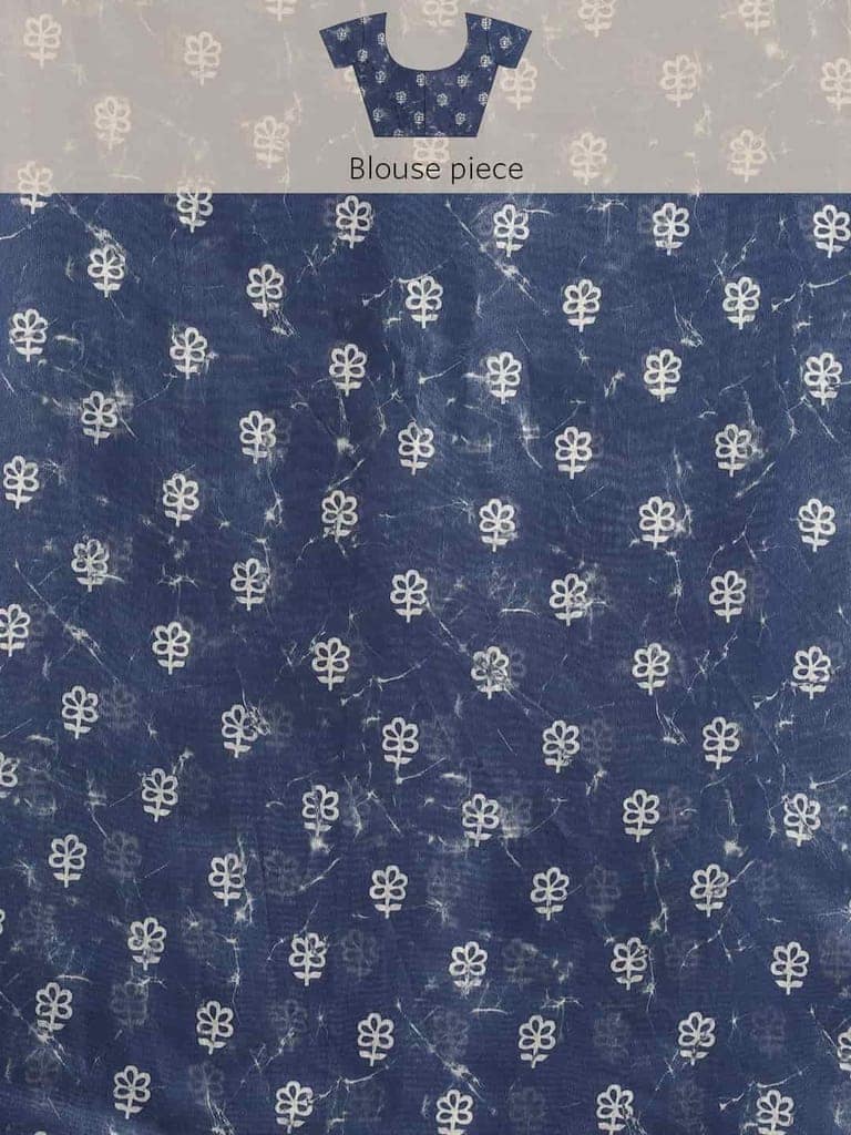 Women's Pure Cotton block print saree with unstiched blouse piece view 7