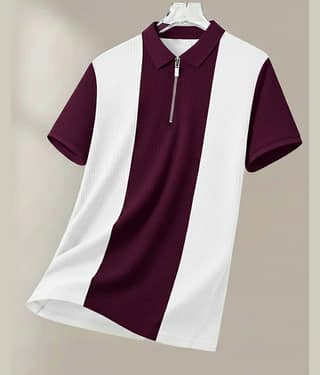 AUSK Men Cotton Blend Regular Fit Striped Polo T Shirt ( Purple )
