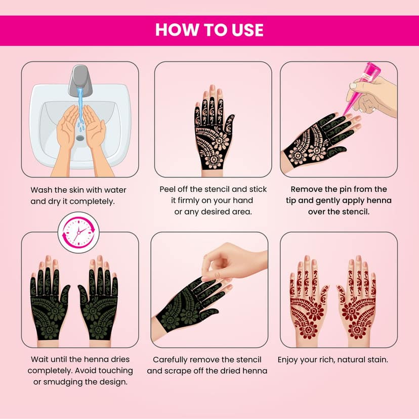Prem Dulhan Brown Henna Cones Box 12 Pcs with Flower Stencil Pink Box view 7