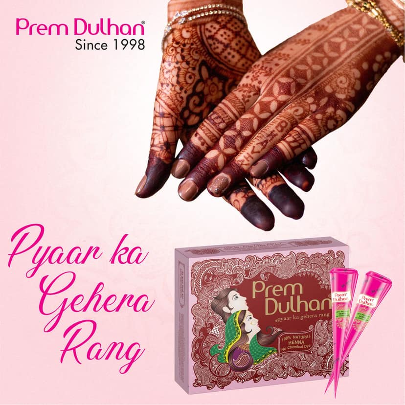 Prem Dulhan Brown Henna Cones Box 12 Pcs with Flower Stencil Pink Box view 8
