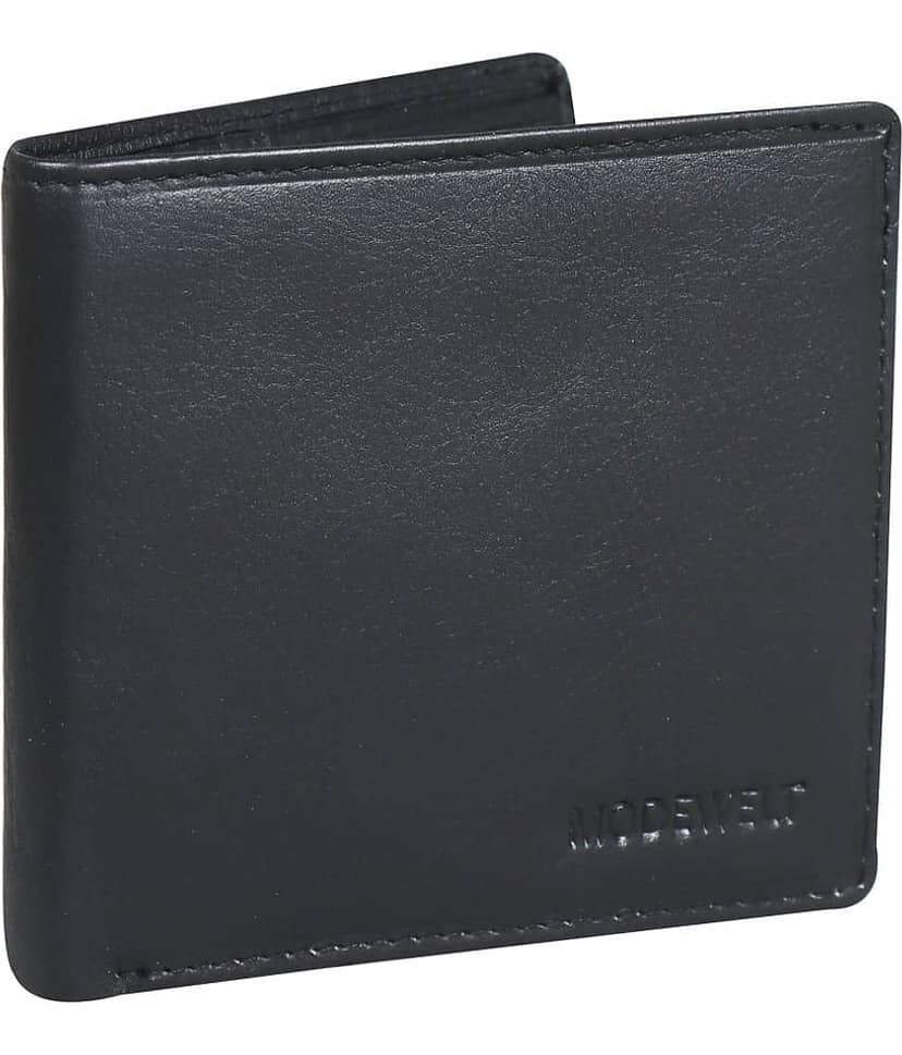 MODEWELT Black Leather Men's Two Fold Wallet ( Pack of 1 ) view 2