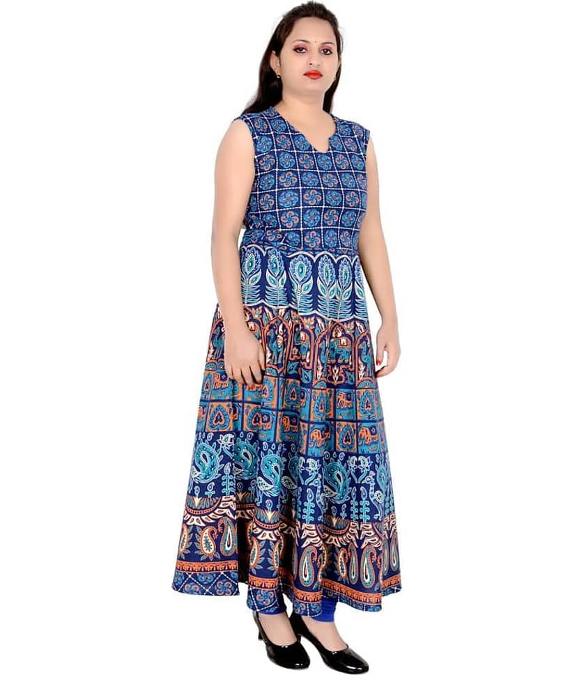 Sttoffa - Turquoise Cotton Women's Flared Kurti view 2