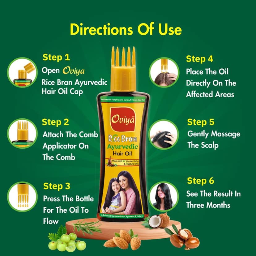Oviya Rice Bran Ayurvedic Hair Oil || Ayurvedic Hair Oil blends 27 medicinal herbs & 7 natural oils view 5