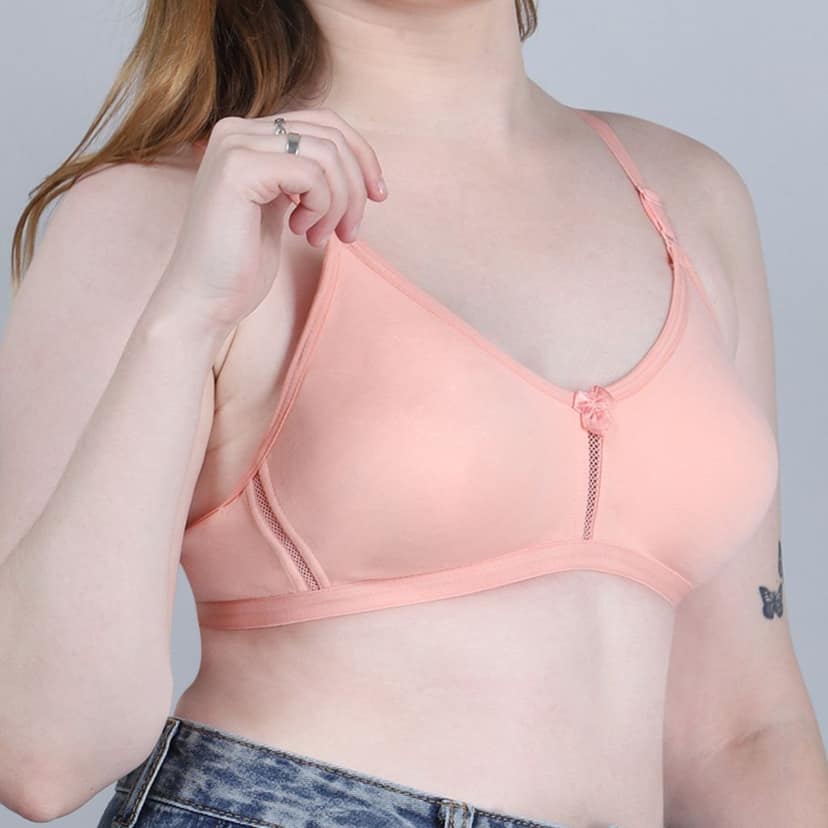 WAONY Women's Premium Cotton Non-Padded Bra – Non-Wired Full Coverage Daily Wear Bra with Net Detail view 8