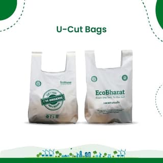 Biodegradable and Compostable U-cut Carry Bags|11x14 (120pieces)|capacity 2.5kg|Grocery Bags, Shopping Bags|