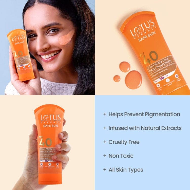 Lotus Herbals Safesun 3In1 Matte Look Tinted Sunscreen SPF 40 PA+++ In Vivo Tested Matte Finish (100g) view 5