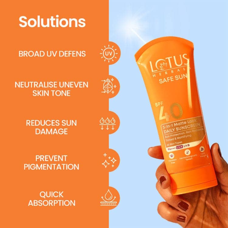 Lotus Herbals Safesun 3In1 Matte Look Tinted Sunscreen SPF 40 PA+++ In Vivo Tested Matte Finish (100g) view 7