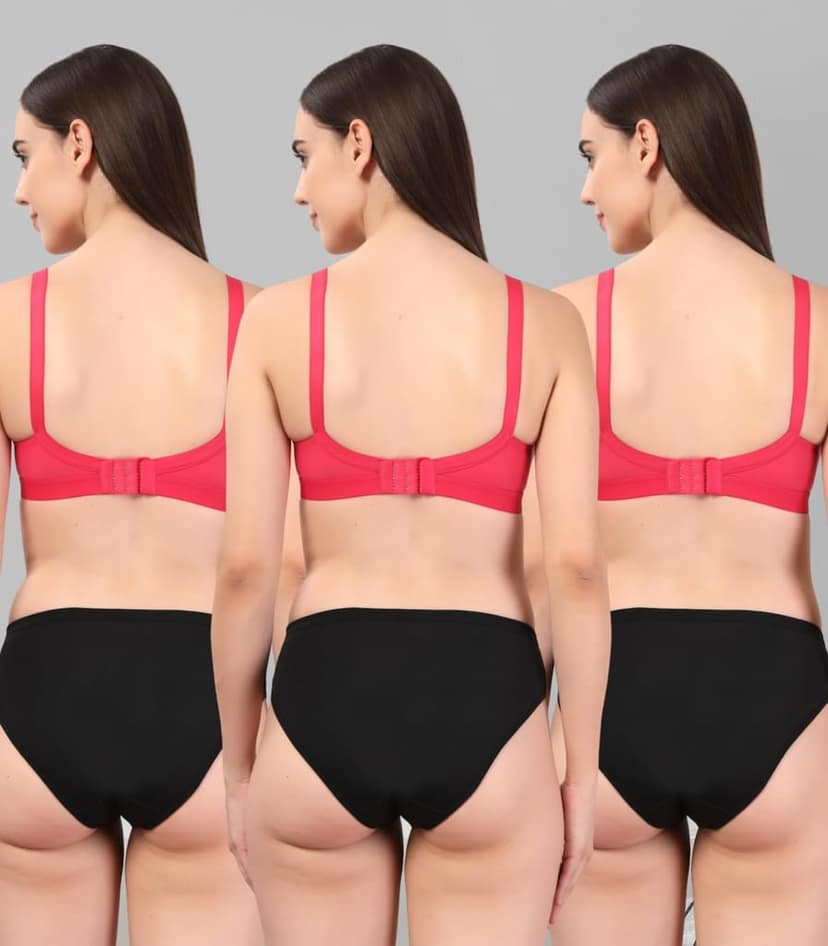 ADORNSTAR Cotton Pack of 3 Bra and Panty Set Fancy Lingerie, Non-Padded, Non-Wired, Daily & Honeymoon Wear view 5