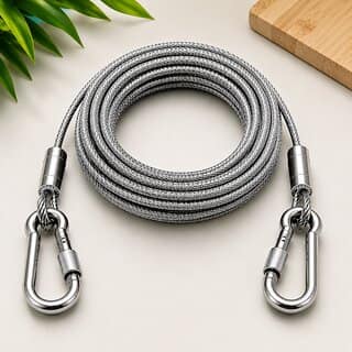 Heavy Gauge Stainless Steel Dori 10 Metre Single Cable with 2 Metal Carabiner Clips