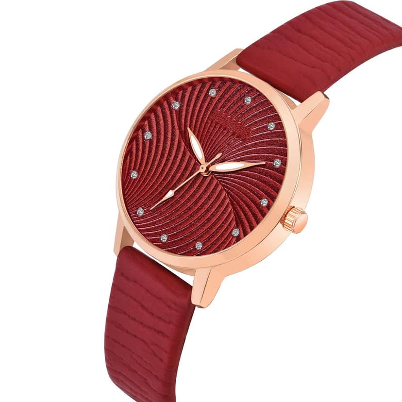 Loretta MT-384 Red Leather Belt Slim Dial Women & Girls Watch view 5