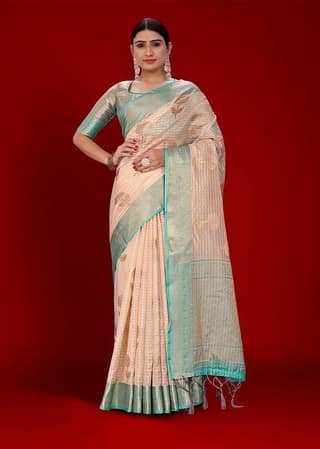 Woven Organza Saree in Peach