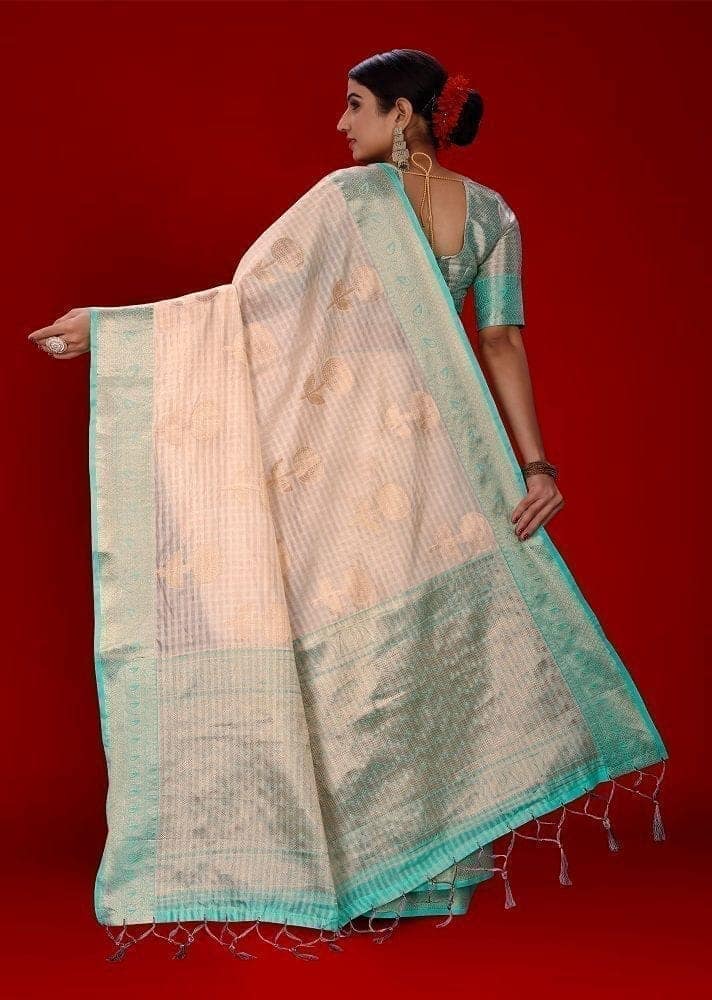 Woven Organza Saree in Peach view 2