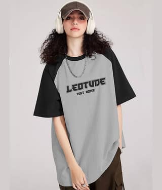 Leotude Women Cotton Blend Printed Oversized Fit Round Neck T-Shirt ( Grey )