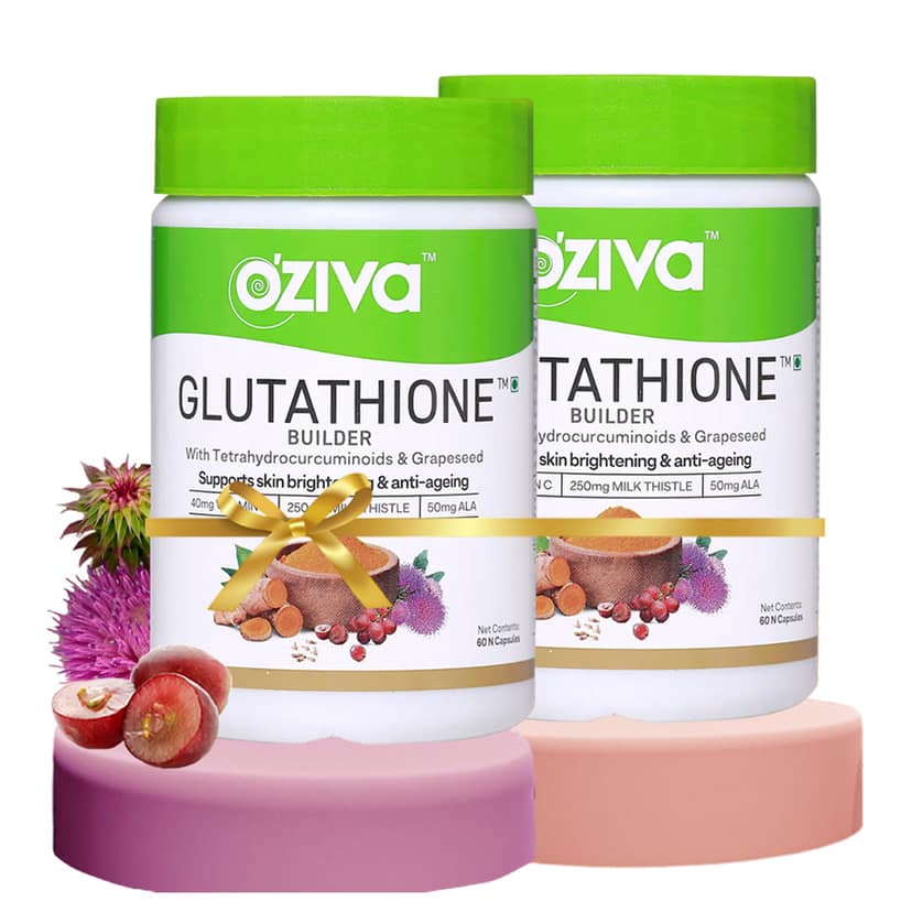 Oziva Plant Based Glutathione Builder, 60 Capsules | For Hydration, Skin Brightening & Powerful Antioxidant Activity With Skin Vitamins Grapeseed & Milk Thistle-Pack of 2 view 2