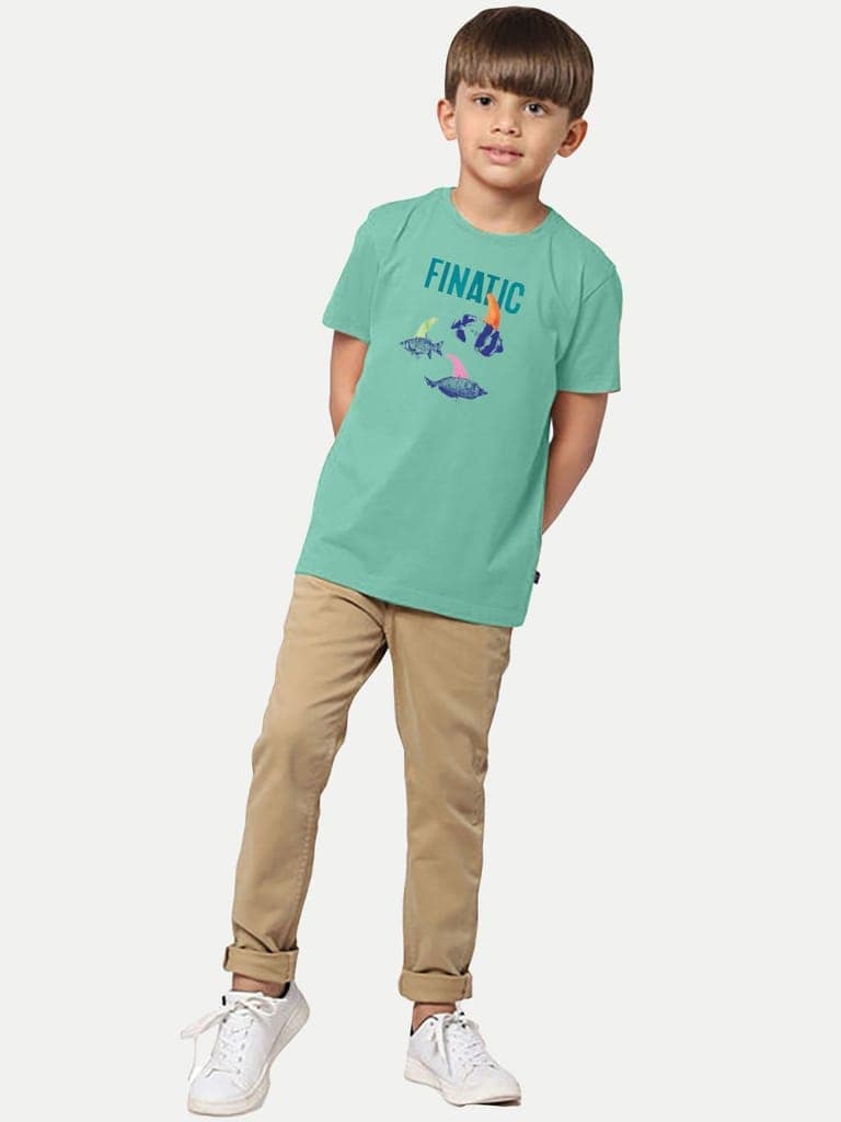 Boys Light Green T-Shirt with fish fins Print view 3
