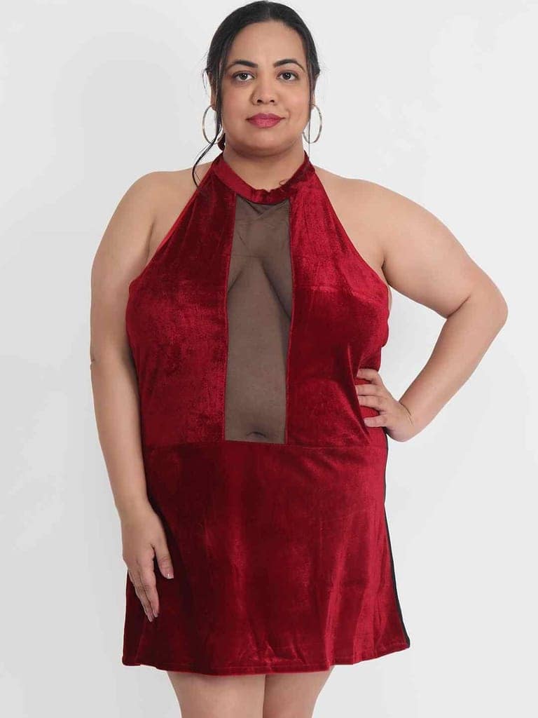 Plus Size Hot Net and Velvet Babydoll Bikini Dress for Honeymoon BB8M view 3