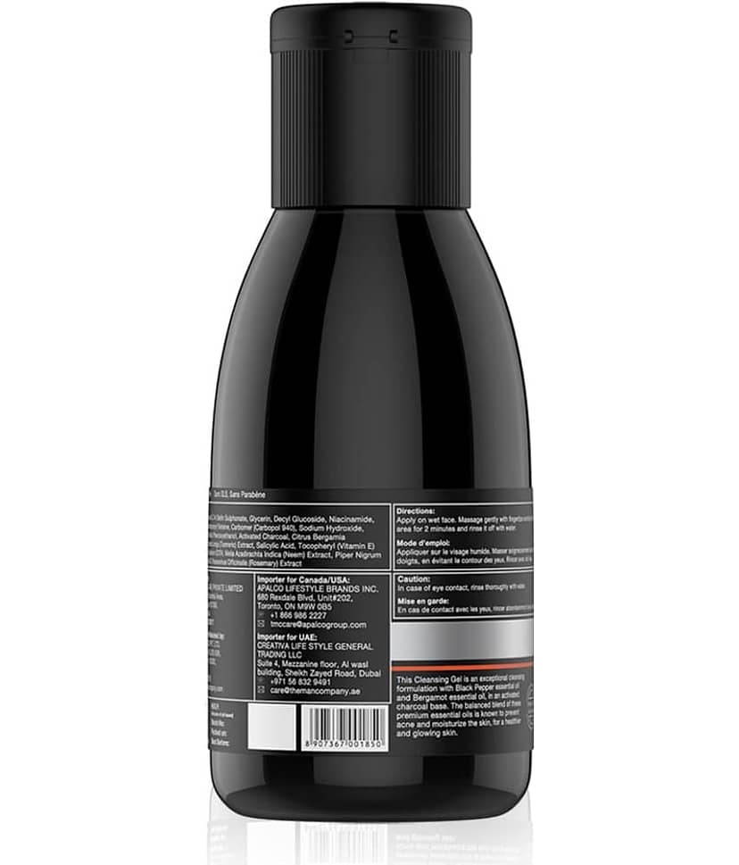 The Man Company Activated Charcoal Tan Removal Cleansing Gel for Oil Control & Glowing Skin | Black Pepper & Bergamot | 100ml view 2