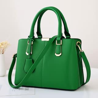 Emerald Green Vegan Leather Satchel Handbag