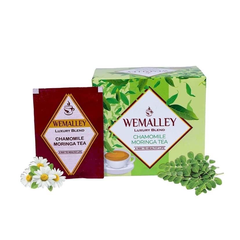 Wemalley Organic Chamomile Moringa Flowers Herbal Tea Teabags 40 grams| Improves Digestion & Sleep Quality| Calming Tea| Rich in Antioxidants| 0% Bitterness| 20 Teabags